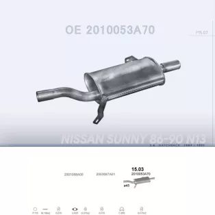   POLMO 15.03 - Kipufogó hátsó dob NISSAN SUNNY 1.6 (1989-1991)