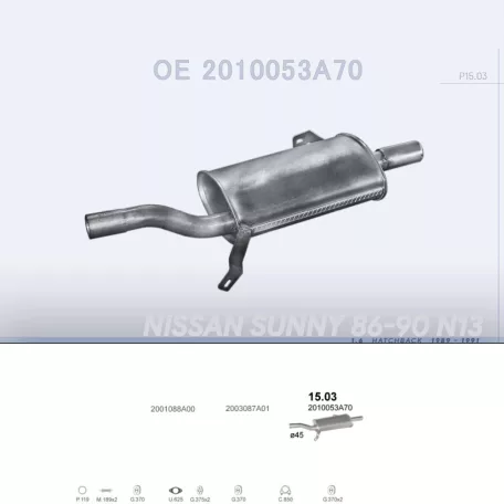 POLMO 15.03 - Kipufogó hátsó dob NISSAN SUNNY 1.6 (1989-1991)