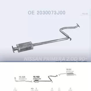   POLMO 15.102 - Kipufogó közép dob NISSAN PRIMERA 2.0 D (1990-1996)