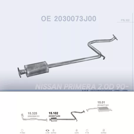 POLMO 15.102 - Kipufogó közép dob NISSAN PRIMERA 2.0 D (1990-1996)