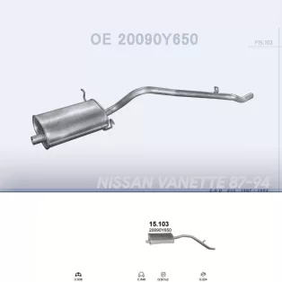   POLMO 15.103 - Kipufogó hátsó dob NISSAN VANETTE 2.0 D (1987-1993)