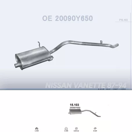 POLMO 15.103 - Kipufogó hátsó dob NISSAN VANETTE 2.0 D (1987-1993)