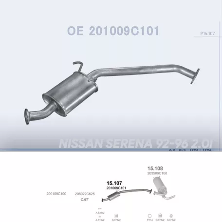 POLMO 15.107 - Kipufogó közép dob NISSAN SERENA 2.0 (1992-1996)