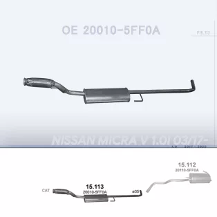   POLMO 15.113 - Kipufogó közép dob NISSAN MICRA 1.0 (2017-2020)