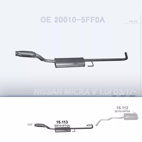 POLMO 15.113 - Kipufogó közép dob NISSAN MICRA 1.0 (2017-2020)