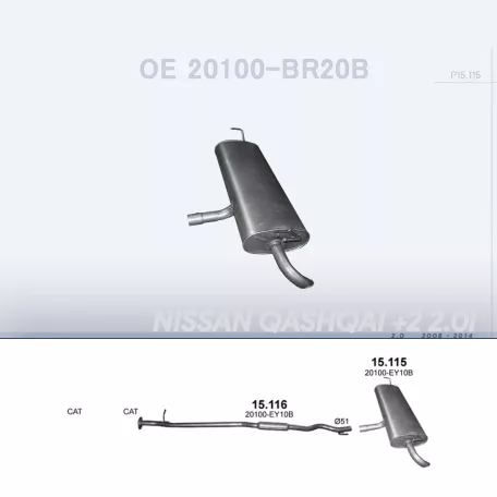 POLMO 15.115 - Kipufogó hátsó dob NISSAN QASHQAI 2.0 (2008-2014)