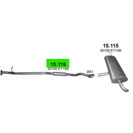 POLMO 15.116 - Kipufogó közép dob NISSAN QASHQAI 2.0 (2008-2014)