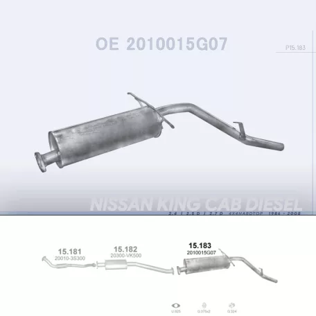 POLMO 15.183 - Kipufogó hátsó dob NISSAN KING CAB 2.4, 2.5 D, 2.7 D (1987-)