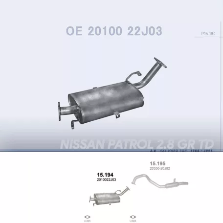 POLMO 15.194 - Kipufogó közép dob NISSAN PATROL 2.8 (1988-1991)