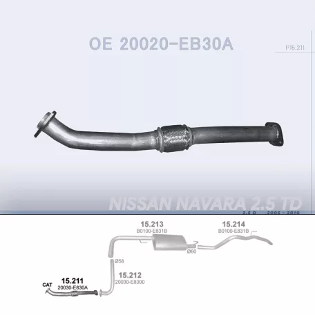 POLMO 15.211 - Kipufogó gyűjtő cső NISSAN NAVARA 2.5 D (2005-2010)