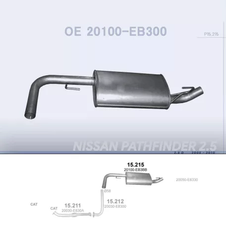 POLMO 15.215 - Kipufogó hátsó dob NISSAN PATHFINDER 2.5 D (2005-2010)