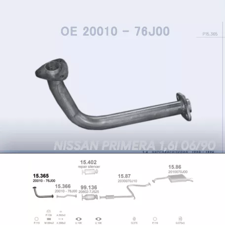 POLMO 15.365 - Kipufogó gyűjtő cső NISSAN PRIMERA 1.6 (1990-1996)