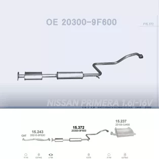   POLMO 15.372 - Kipufogó közép dob NISSAN PRIMERA 1.6, 1.8 (1999-2002)