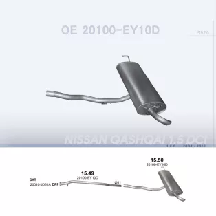   POLMO 15.50 - Kipufogó hátsó dob NISSAN QASHQAI 1.5 D (2008-2010)