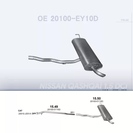 POLMO 15.50 - Kipufogó hátsó dob NISSAN QASHQAI 1.5 D (2008-2010)