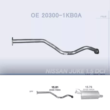 POLMO 15.81 - Kipufogó középső cső NISSAN JUKE 1.5 D (2010-2014)