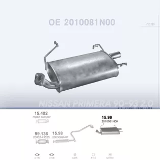   POLMO 15.99 - Kipufogó hátsó dob NISSAN PRIMERA 2.0 (1990-1993)