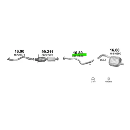POLMO 16.89 - Kipufogó középső cső ALFA ROMEO 147 1.9 D (2000-2010)