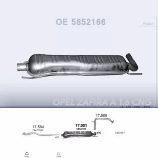   POLMO 17.001 - Kipufogó közép dob OPEL ZAFIRA 1.6 (2001-2005)