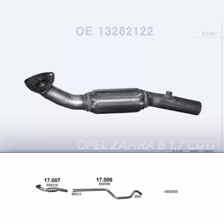 POLMO 17.007 - Kipufogó gyűjtő cső OPEL ZAFIRA 1.7 D (2007-2015)