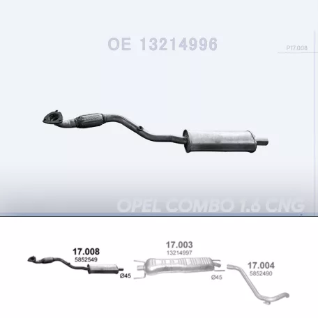 POLMO 17.008 - Kipufogó első cső Opel Combo 1.6 CNG