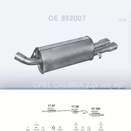 POLMO 17.101 - Kipufogó hátsó dob OPEL CALIBRA 2.0 (1988-1995)