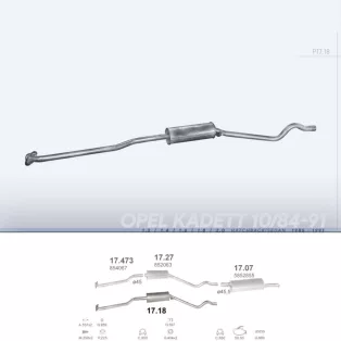   POLMO 17.18 - Kipufogó közép dob OPEL KADETT 1.3, 1.4, 1.6, 1.8, 2.0 (1985-1991)