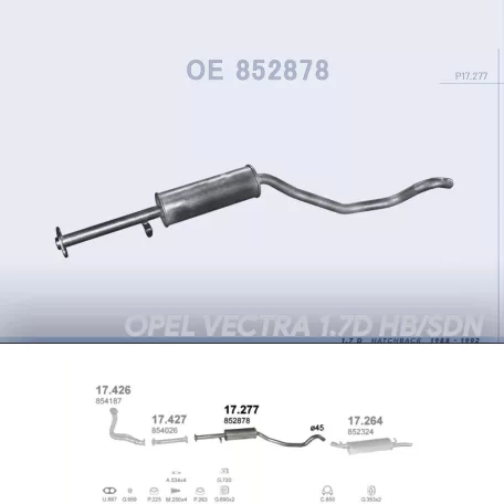 POLMO 17.277 - Kipufogó közép dob OPEL VECTRA 1.7 D (1988-1992)