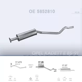   POLMO 17.29 - Kipufogó közép dob OPEL KADETT 1.3, 1.4, 1.6, 1.8, 2.0 (1984-1991)