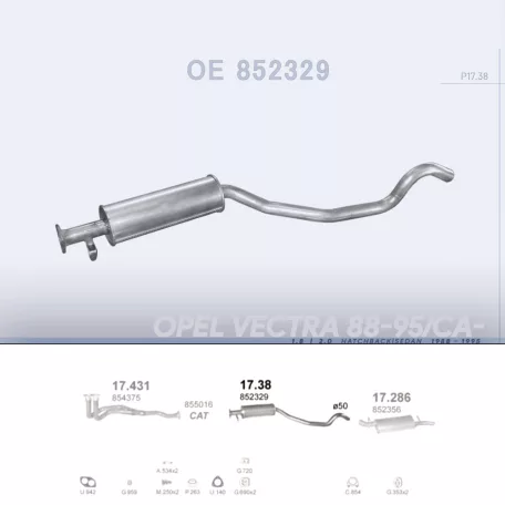 POLMO 17.38 - Kipufogó közép dob OPEL VECTRA 1.8, 2.0 (1988-1995)