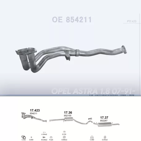 POLMO 17.423 - Kipufogó gyűjtő cső OPEL VECTRA 1.8 (1988-1995)