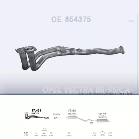 POLMO 17.431 - Kipufogó gyűjtő cső OPEL ASTRA 2.0 (1988-1998)