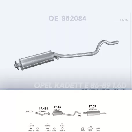POLMO 17.45 - Kipufogó közép dob OPEL KADETT 1.6 D (1986-1989)