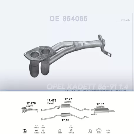 POLMO 17.476 - Kipufogó gyűjtő cső OPEL KADETT E 1.4, 1.6 (1985-1991)