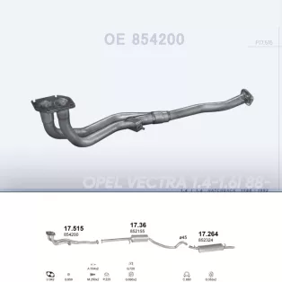   POLMO 17.515 - Kipufogó gyűjtő cső OPEL VECTRA 1.4, 1.6 (1988-1992)