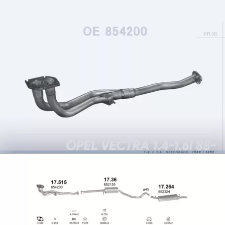 POLMO 17.515 - Kipufogó gyűjtő cső OPEL VECTRA 1.4, 1.6 (1988-1992)