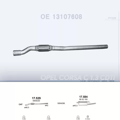 POLMO 17.529 - Kipufogó összekötő cső OPEL CORSA 1.3 D (2003-2010)