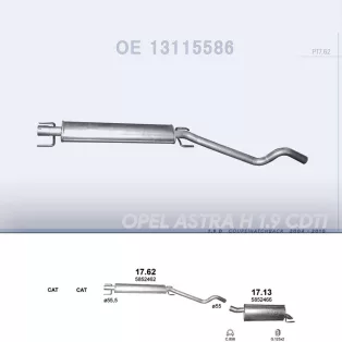   POLMO 17.62 - Kipufogó közép dob OPEL ASTRA 1.9 D (2004-2010)