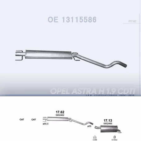 POLMO 17.62 - Kipufogó közép dob OPEL ASTRA 1.9 D (2004-2010)