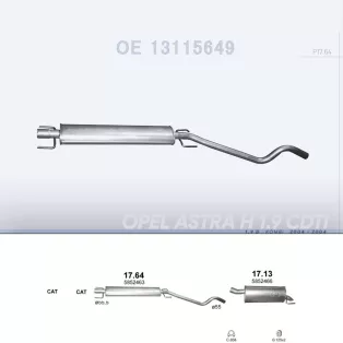   POLMO 17.64 - Kipufogó közép dob OPEL ASTRA 1.9 D (2004-2019)