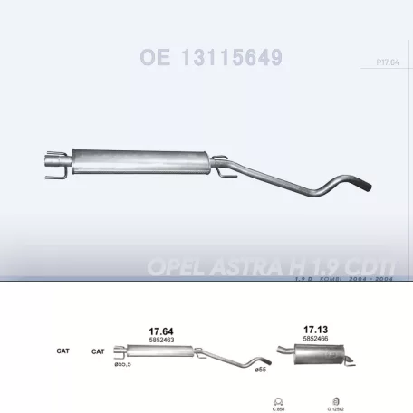 POLMO 17.64 - Kipufogó közép dob OPEL ASTRA 1.9 D (2004-2019)