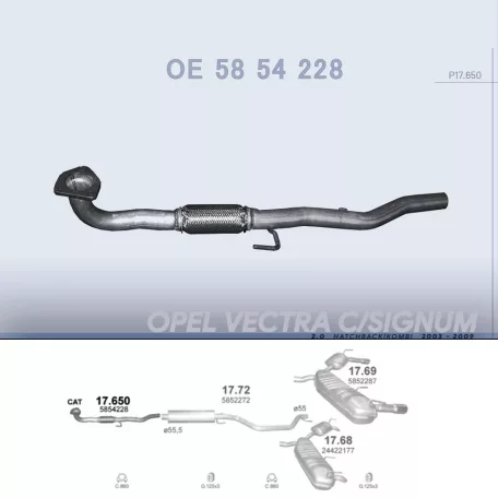 POLMO 17.650 - Kipufogó gyűjtő cső OPEL SIGNUM 2.0 (2003-2009)