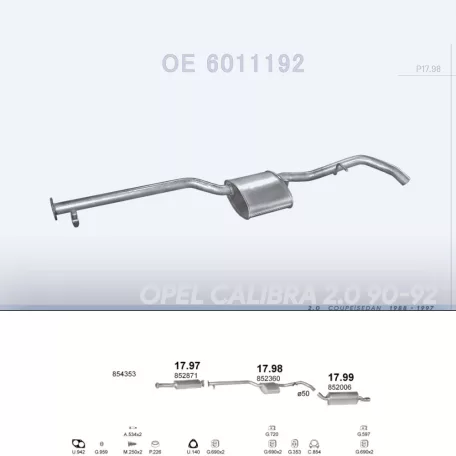 POLMO 17.98 - Kipufogó közép dob OPEL CALIBRA 2.0 (1988-1997)