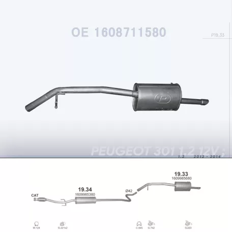POLMO 19.33 - Kipufogó hátsó dob CITROEN C-ELYSEE 1.2 (2012-2014)