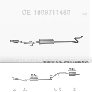   POLMO 19.34 - Kipufogó közép dob CITROEN C-ELYSEE 1.2 (2012-2014)