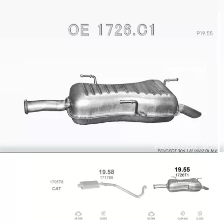 POLMO 19.55 - Kipufogó hátsó dob PEUGEOT 306 1.8, 2.0 (1994-2002)