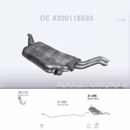 POLMO 21.286 - Kipufogó hátsó dob RENAULT LAGUNA 1.9 D, 2.0, 2.2 (2001-2007)