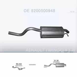   POLMO 21.35 - Kipufogó hátsó dob RENAULT TWINGO 1.2 (2007-2014)