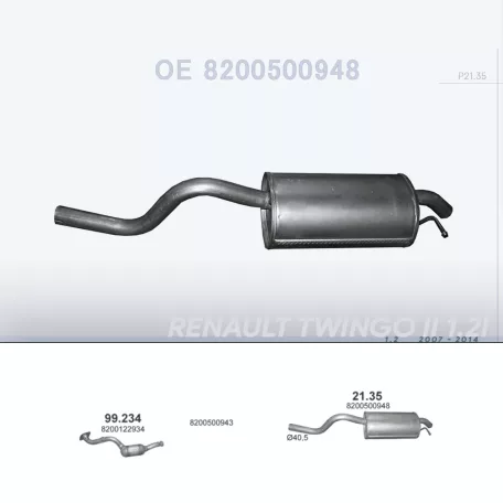 POLMO 21.35 - Kipufogó hátsó dob RENAULT TWINGO 1.2 (2007-2014)