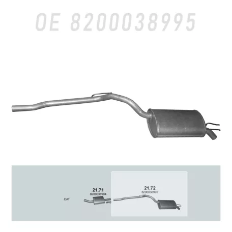 POLMO 21.72 - Kipufogó hátsó dob RENAULT TWINGO 1.2 (2001-2012)